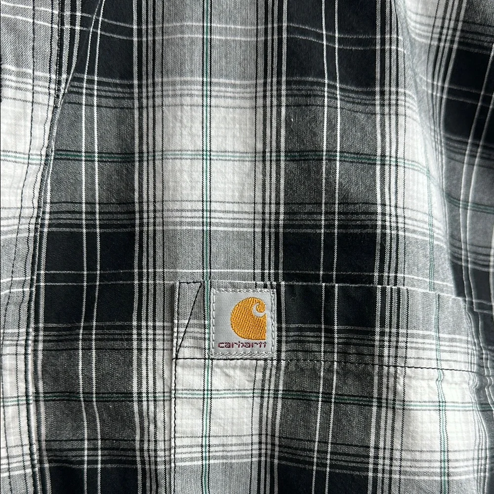 Carhartt Men's Gray and Black Plaid Button Down Shirt - Picture 2 of 5